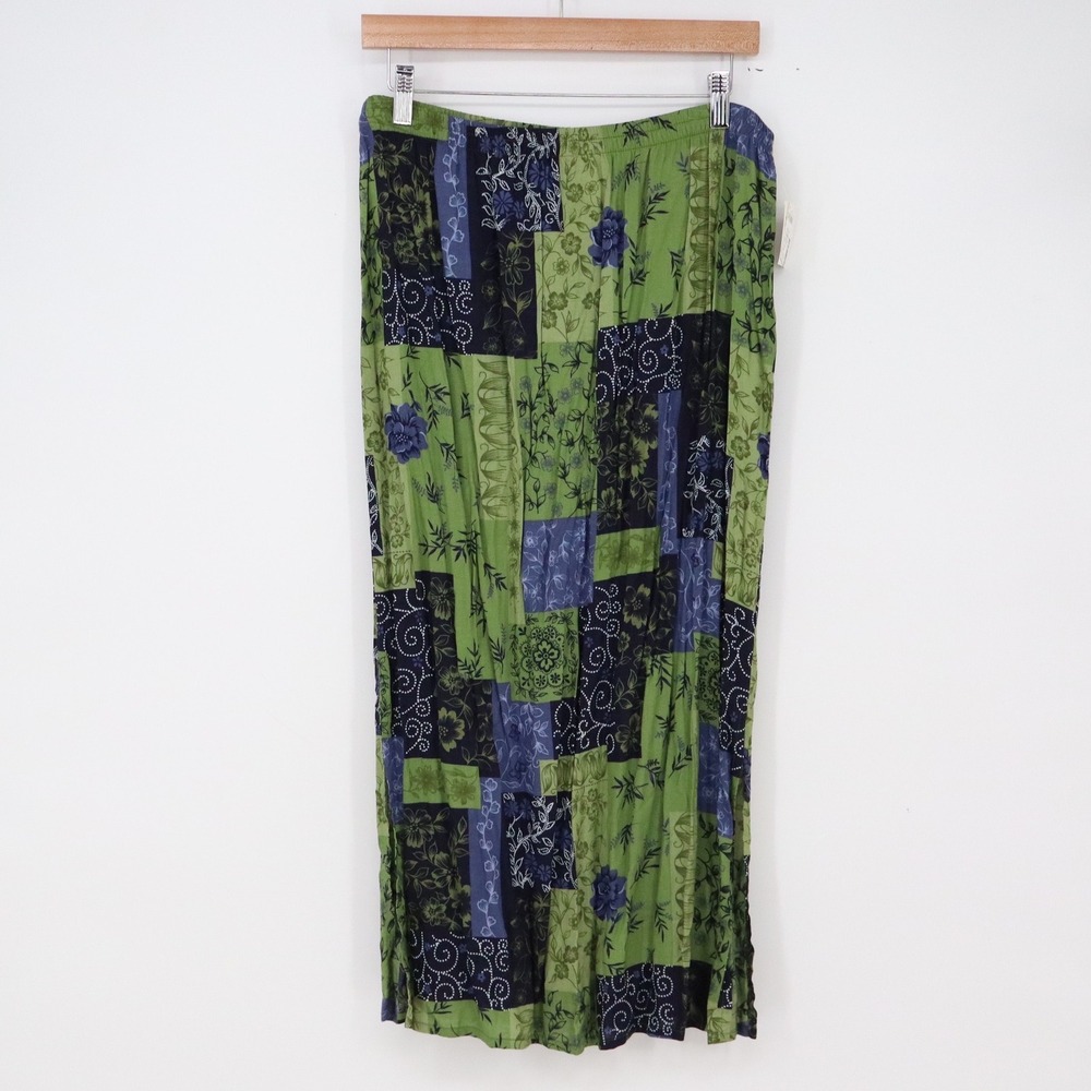 Fashion Bug Maxi Skirt Womens 14/16 Summer Challis Green Patchwork Floral New